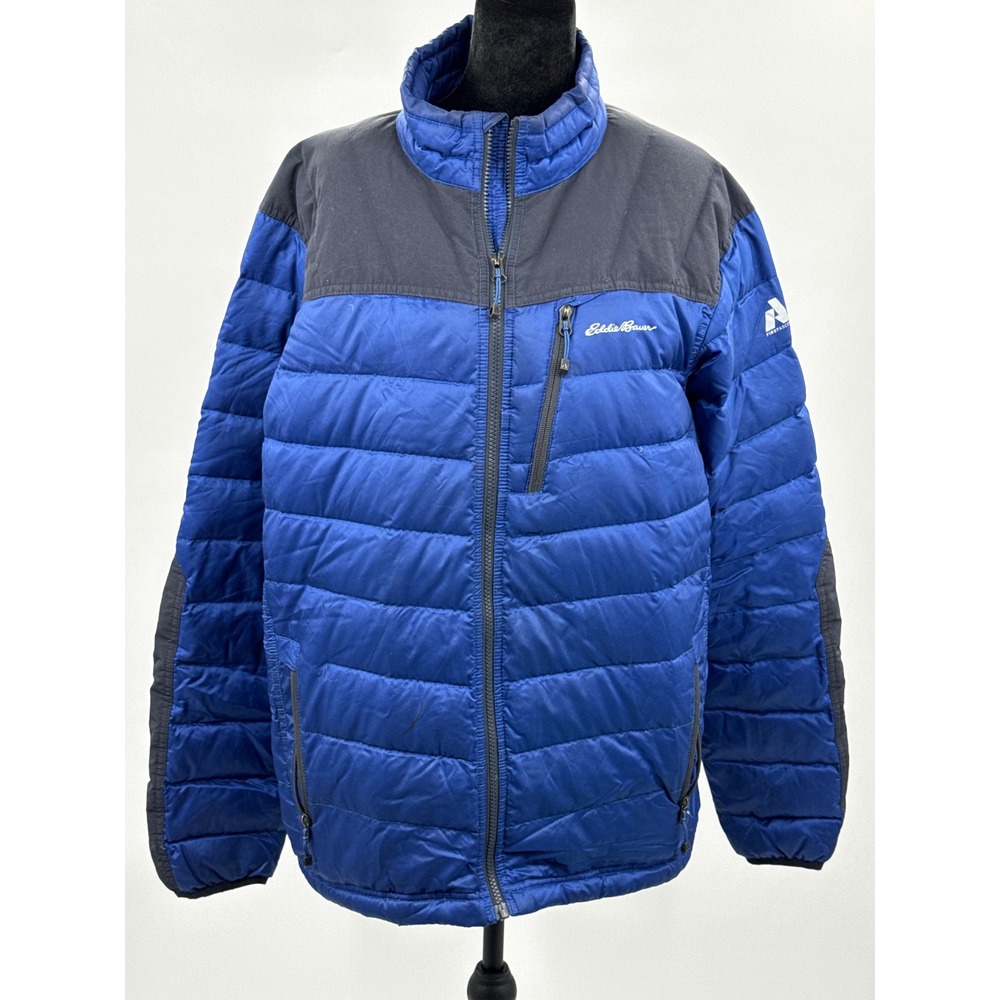Eddie Bauer First Ascent Mens Large Blue Puffer Jacket Down Filled Cordura Trim